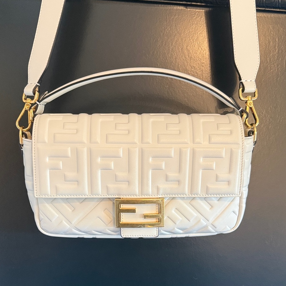 Fendi White Leather Baguette Bag